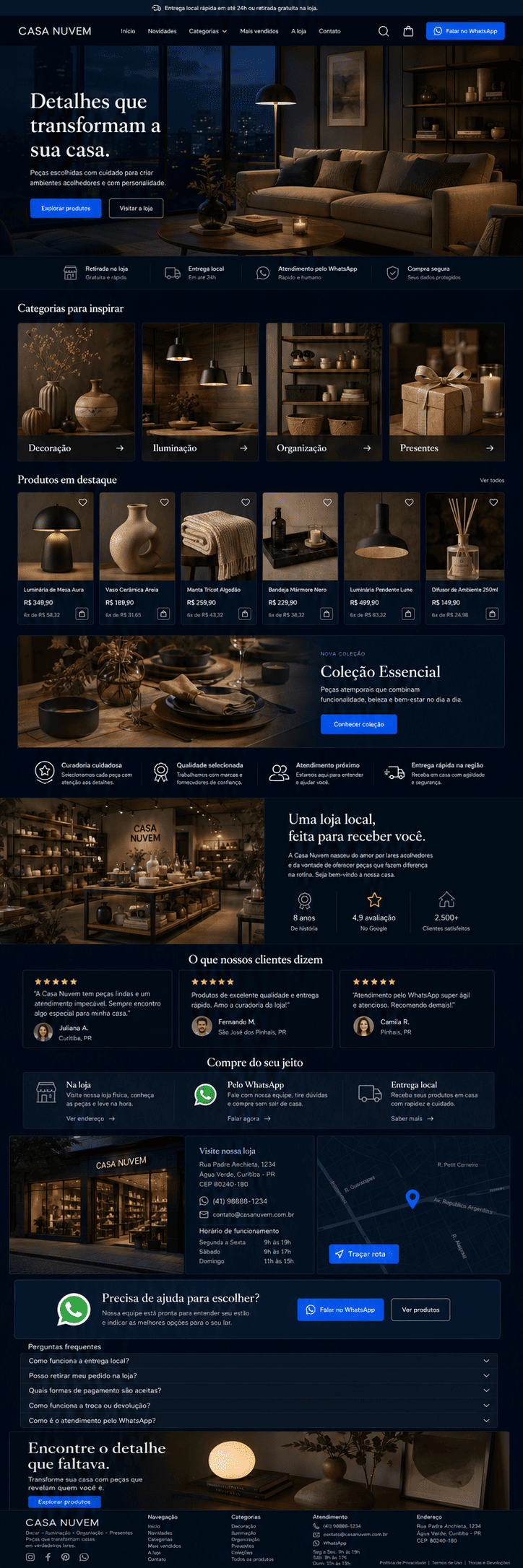 Prévia de site premium para loja com catálogo de produtos e contato pelo WhatsApp