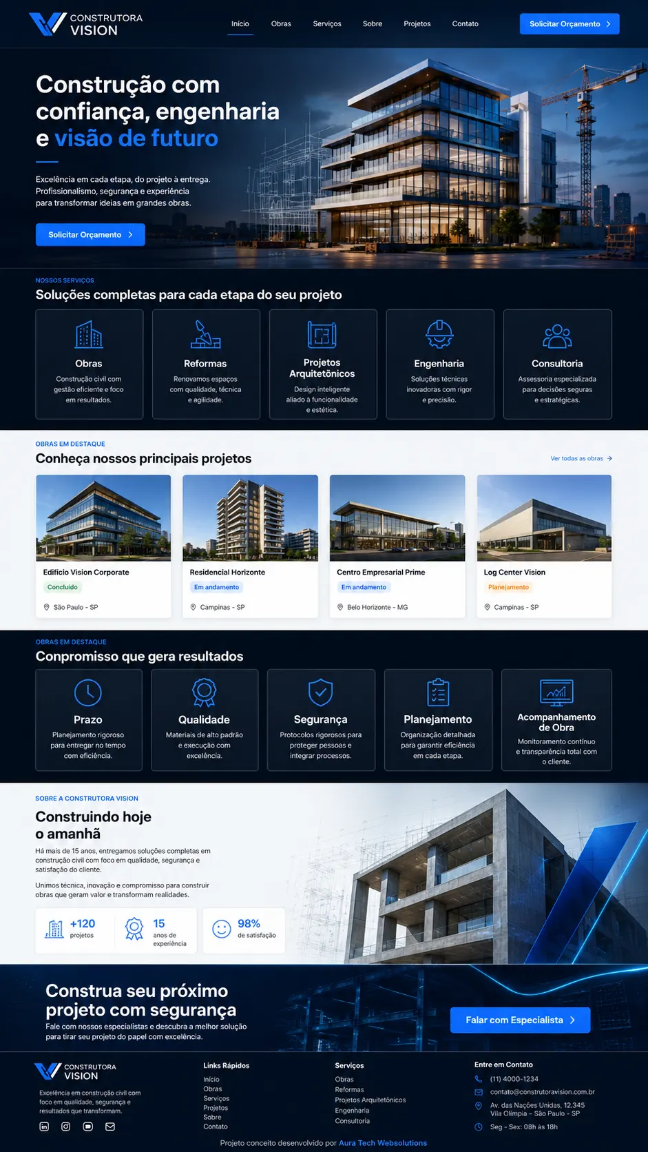 Projeto conceito Construtora Vision criado pela Aura Tech Websolutions
