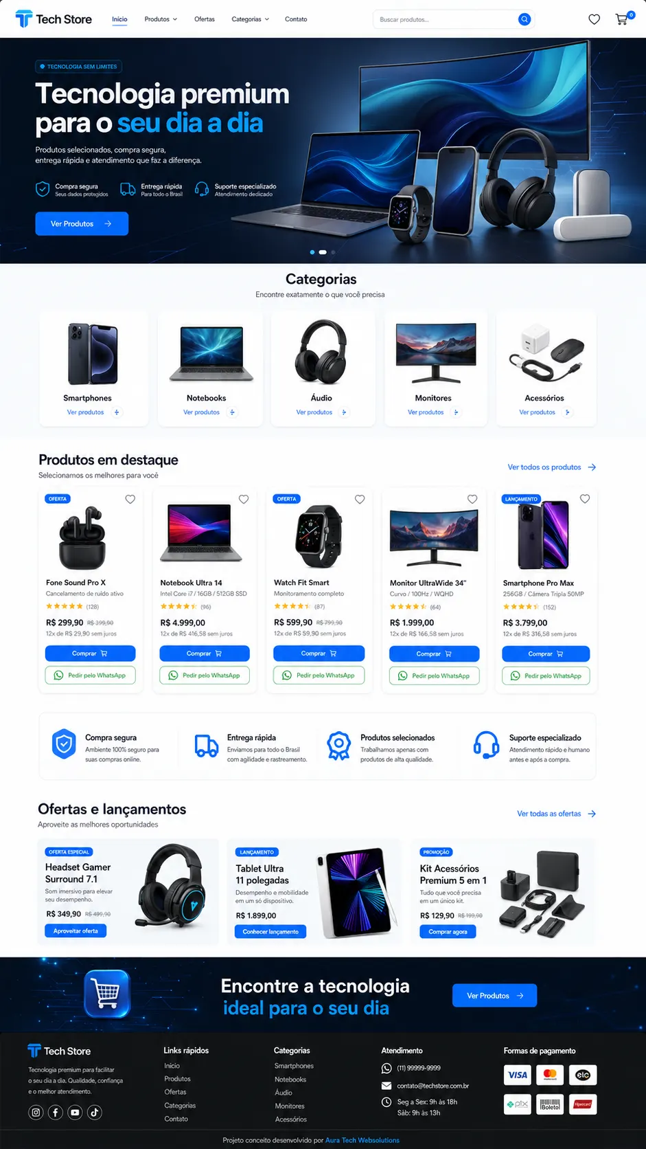 Projeto conceito Tech Store criado pela Aura Tech Websolutions
